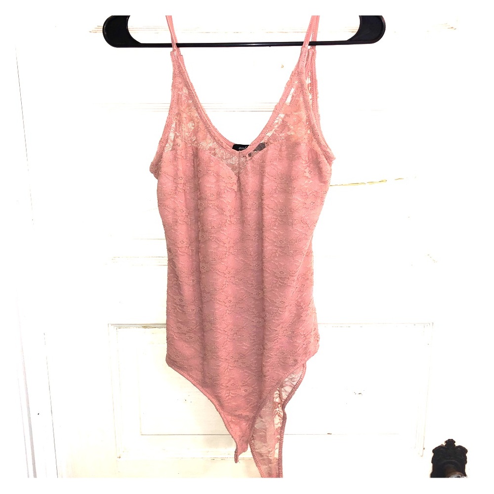 Pink lace tank top body suit